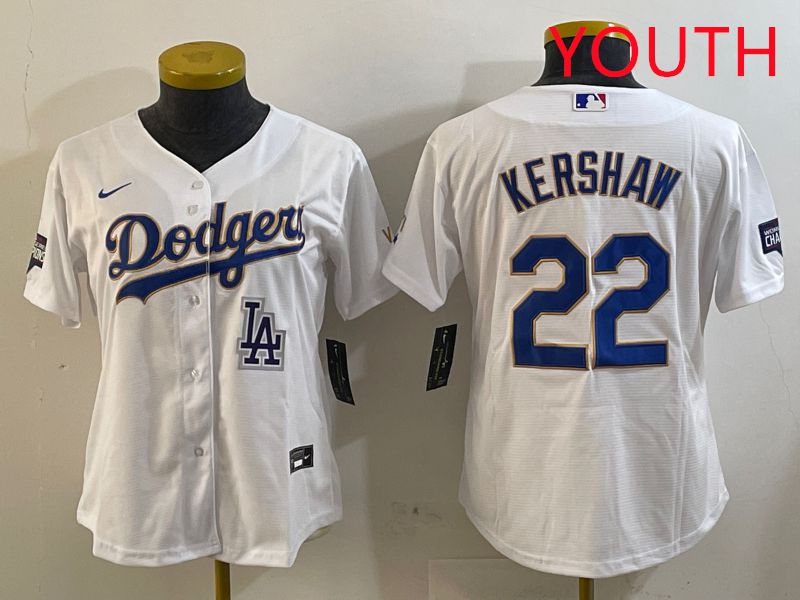 Youth Los Angeles Dodgers #22 Kershaw White Gold Game 2025 Nike MLB Jersey style 3